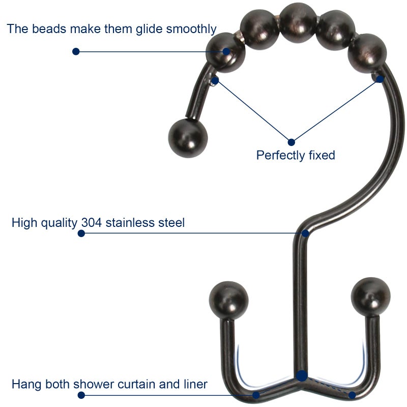 Gidse Shower Curtain Hooks Sturdy Stainless Steel Double Sided Shower Hooks Rings for Bathroom Shower Curtain Rods Curtains Set of 12 Hooks - Bronze - Image 3